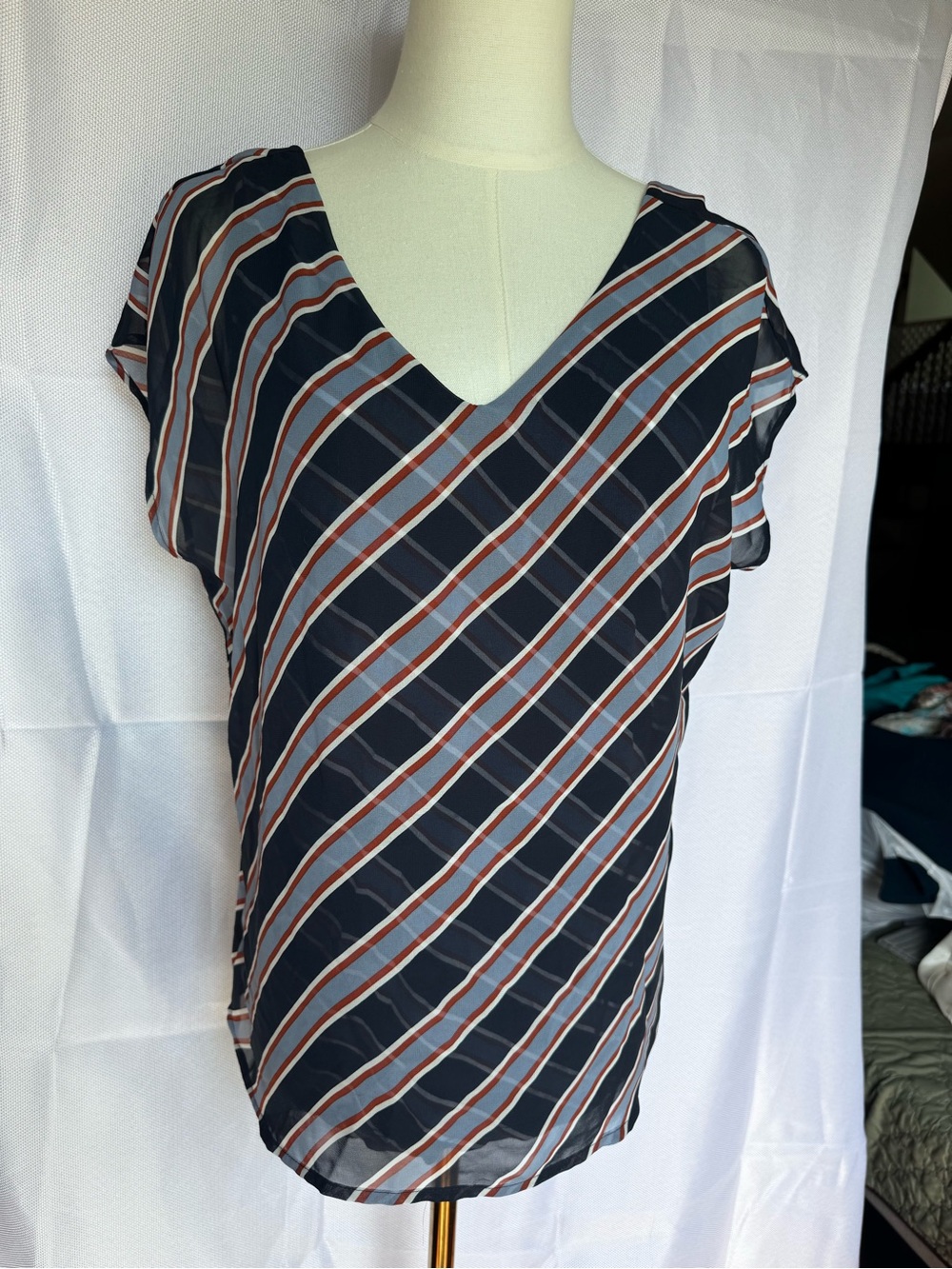 Ann Taylor Factory Navy Striped Sleeveless Tank Top